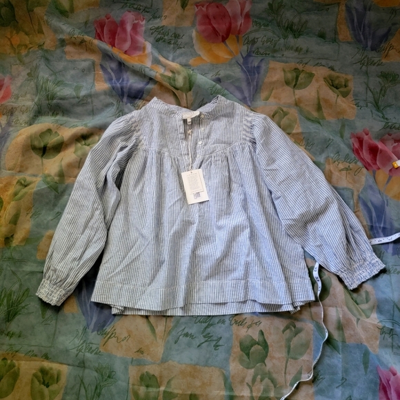 THE GREAT. blue striped blouse - Picture 1 of 6